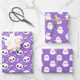 Cute Halloween Ghost and Skulls Patterns ラッピングペーパーシート