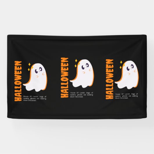 Cute Halloween Ghost Banner - Spooky Black 横断幕 (横)