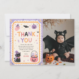 Cute Halloween Ghost Birthday Photo サンキューカード