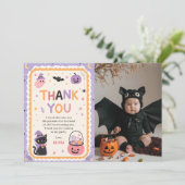 Cute Halloween Ghost Birthday Photo サンキューカード (スタンド正面)