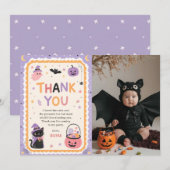 Cute Halloween Ghost Birthday Photo サンキューカード (正面/裏面)