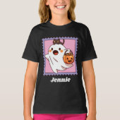Cute Halloween Ghost Black Cat Pumpkin Add Name Tシャツ (正面)