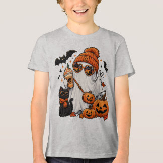 Cute Halloween Ghost & Black Cat – Spooky Autumn トライブレンドTシャツ