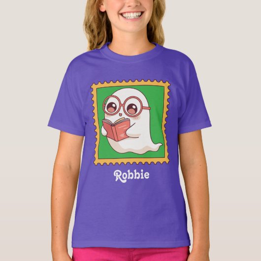 Cute Halloween Ghost Book Lover Reading Kids Tシャツ (正面)