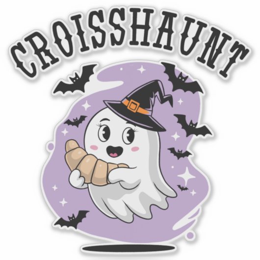 Cute Halloween Ghost Croissant Haunting シール (正面)