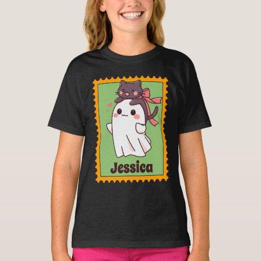 Cute Halloween Ghost Custom Name Stamp Tシャツ (正面)