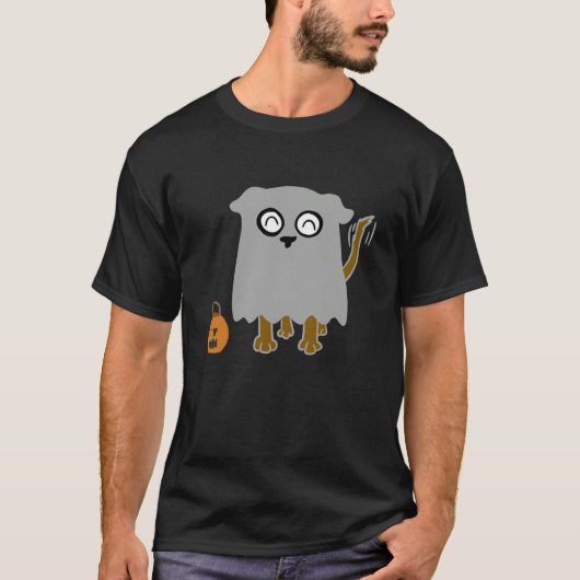 Cute Halloween Ghost Dog Trick Or Treating Pocket  Tシャツ (正面)