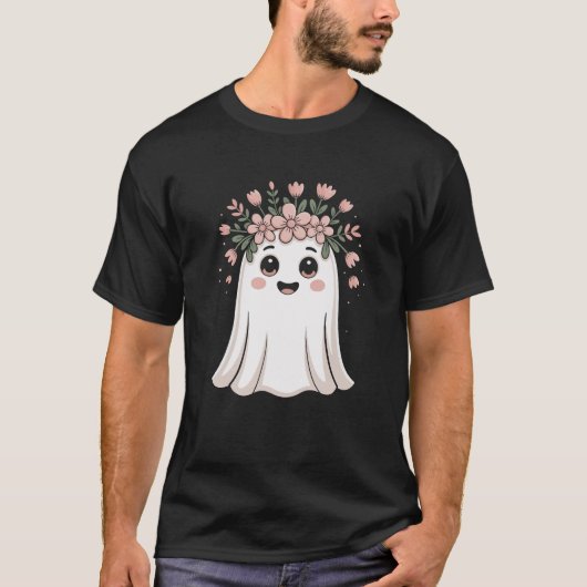 Cute Halloween Ghost Floral Girls T-Shirt – Trick- Tシャツ (正面)