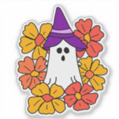 Cute Halloween Ghost Flower Wreath  シール (正面)