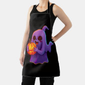 Cute Halloween Ghost Holding Glowing Pumpkin エプロン (インサイチュ)