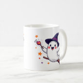 Cute halloween ghost on broomstick mug コーヒーマグカップ (正面右)