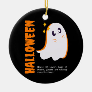 Cute Halloween Ghost Ornament - Spooky Black セラミックオーナメント