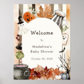 Cute Halloween Ghost Pumpkin Baby Shower Welcome ポスター (正面)