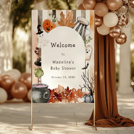 Cute Halloween Ghost Pumpkin Baby Shower Welcome ポスター
