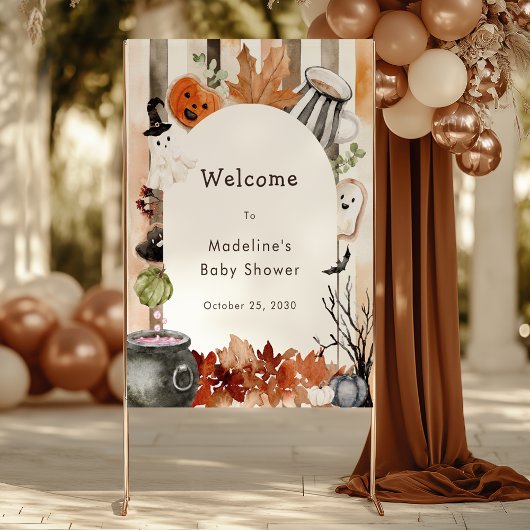 Cute Halloween Ghost Pumpkin Baby Shower Welcome ポスター