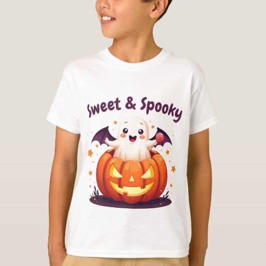 Cute halloween ghost pumpkin design t-shirt tシャツ (正面)