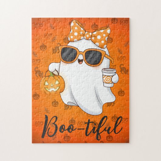 Cute Halloween Ghost Pumpkin Spice Personalized ジグソーパズル (縦)
