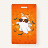 Cute Halloween Ghost Pumpkin Spice Personalized バッジ (裏面)