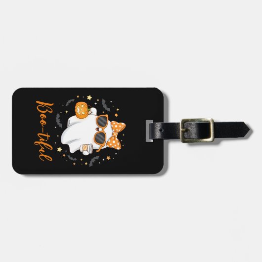 Cute Halloween Ghost Pumpkin Spice Personalized ラゲッジタグ (正面横)