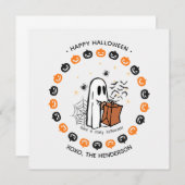 Cute Halloween Ghost Round Sticker Trick or Treat 招待状 (正面/裏面)
