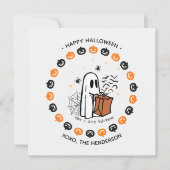 Cute Halloween Ghost Round Sticker Trick or Treat 招待状 (正面)