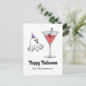 Cute Halloween Ghost & Spooky Cocktail シーズンポストカード (スタンド正面)
