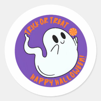 Cute Halloween Ghost Sticker – Trick or Treat Kawa ラウンドシール