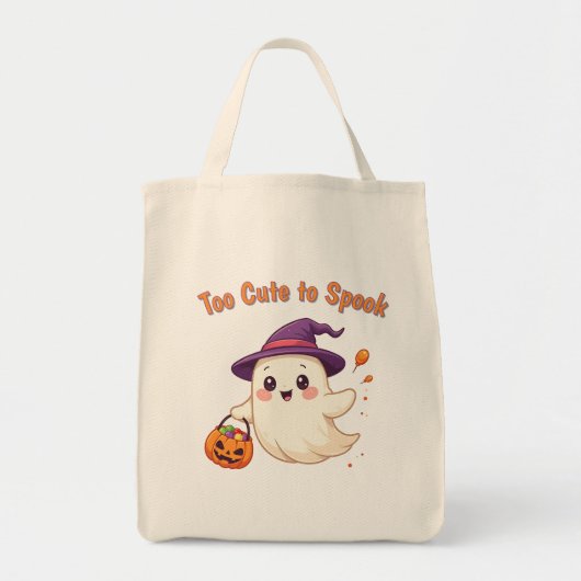 Cute Halloween Ghost Tote Bag “Too Cute to Spook " トートバッグ (正面)