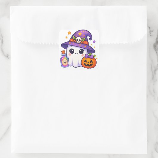 Cute Halloween Ghost Witch Sticker – Kawaii Ghost  スクエアシール (バッグ)