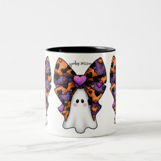 Cute Halloween Ghost with Big Bow ツートーンマグカップ