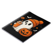 Cute Halloween Ghost with Pumpkin and Drink  ノートブック (左側)