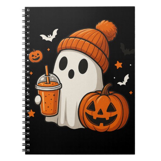 Cute Halloween Ghost with Pumpkin and Drink  ノートブック (正面)