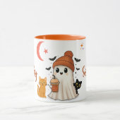 Cute Halloween Ghost with Pumpkin Spice Coffee Mug マグカップ (中央)