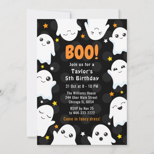 Cute Halloween Ghosts Birthday Party 招待状 (正面)