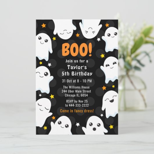 Cute Halloween Ghosts Birthday Party 招待状 (スタンド正面)