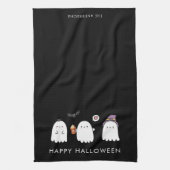 Cute Halloween Ghosts Black キッチンタオル (縦)