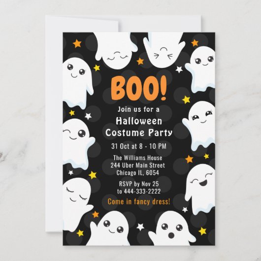 Cute Halloween Ghosts Costume Party 招待状 (正面)