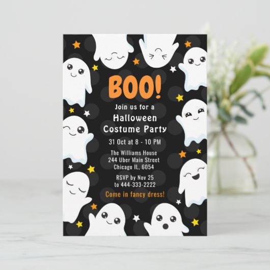Cute Halloween Ghosts Costume Party 招待状 (スタンド正面)