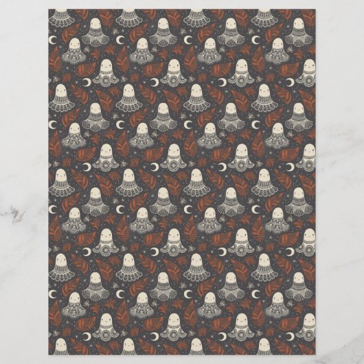 Cute Halloween Ghosts Lace - Rust Scrapbook Paper (裏面)