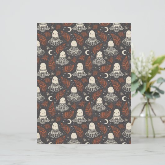 Cute Halloween Ghosts Lace - Rust Scrapbook Paper (スタンド正面)