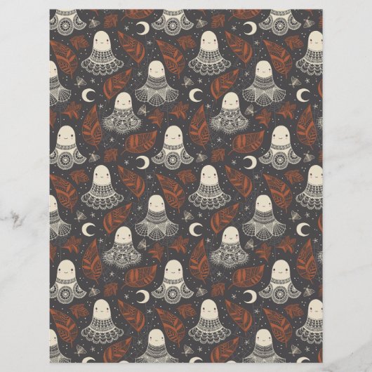 Cute Halloween Ghosts Lace - Rust Scrapbook Paper (正面)