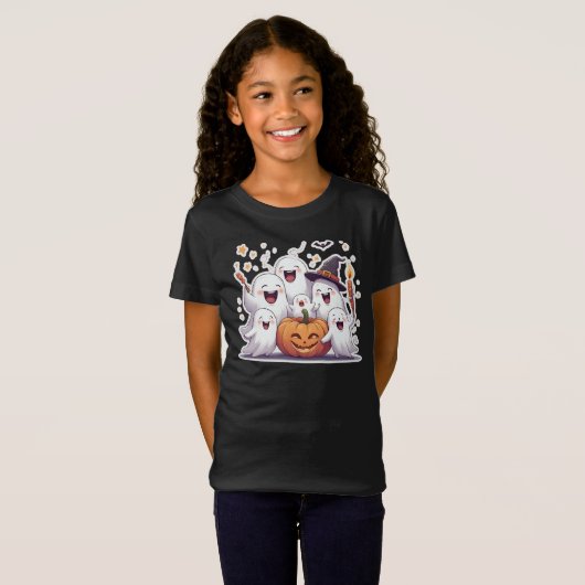 Cute Halloween Ghosts & Pumpkin T-Shirt Tシャツ (正面フル)