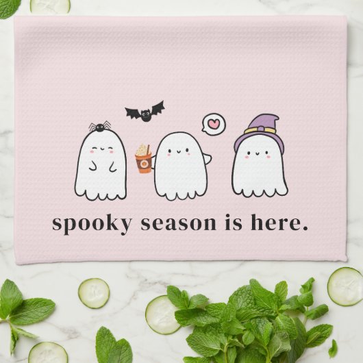 Cute Halloween Ghosts Spooky Season Pink キッチンタオル (折り畳み)
