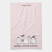 Cute Halloween Ghosts Spooky Season Pink キッチンタオル (縦)