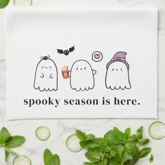 Cute Halloween Ghosts Spooky Season White キッチンタオル (折り畳み)