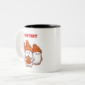 Cute Halloween Ghosts with Pumpkin and Orange Bean ツートーンマグカップ (正面左)