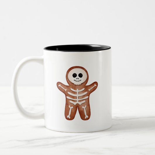 Cute Halloween Gingerbread Skeleton Cookie ツートーンマグカップ (左)