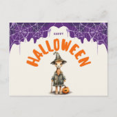 Cute Halloween Giraffe Wizard Happy Halloween シーズンポストカード (正面)