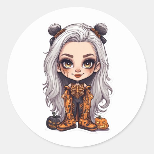 Cute Halloween Girl Sticker | Chibi costume ラウンドシール (正面)