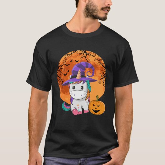 Cute Halloween Girls Women Witchy Unicorn Hallowee Tシャツ (正面)